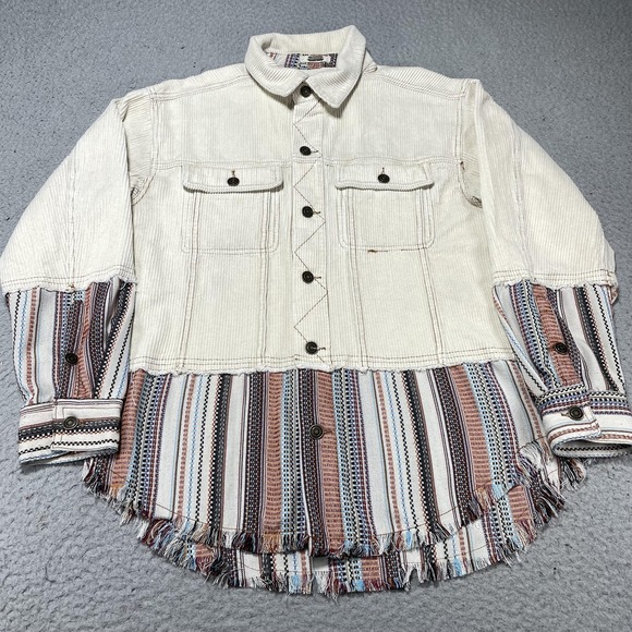 gimmicks by BKE Tops - Gimmicks Tunic Shirt Womens Large Multicolor Corduroy Fringe Hem Boho Stripe